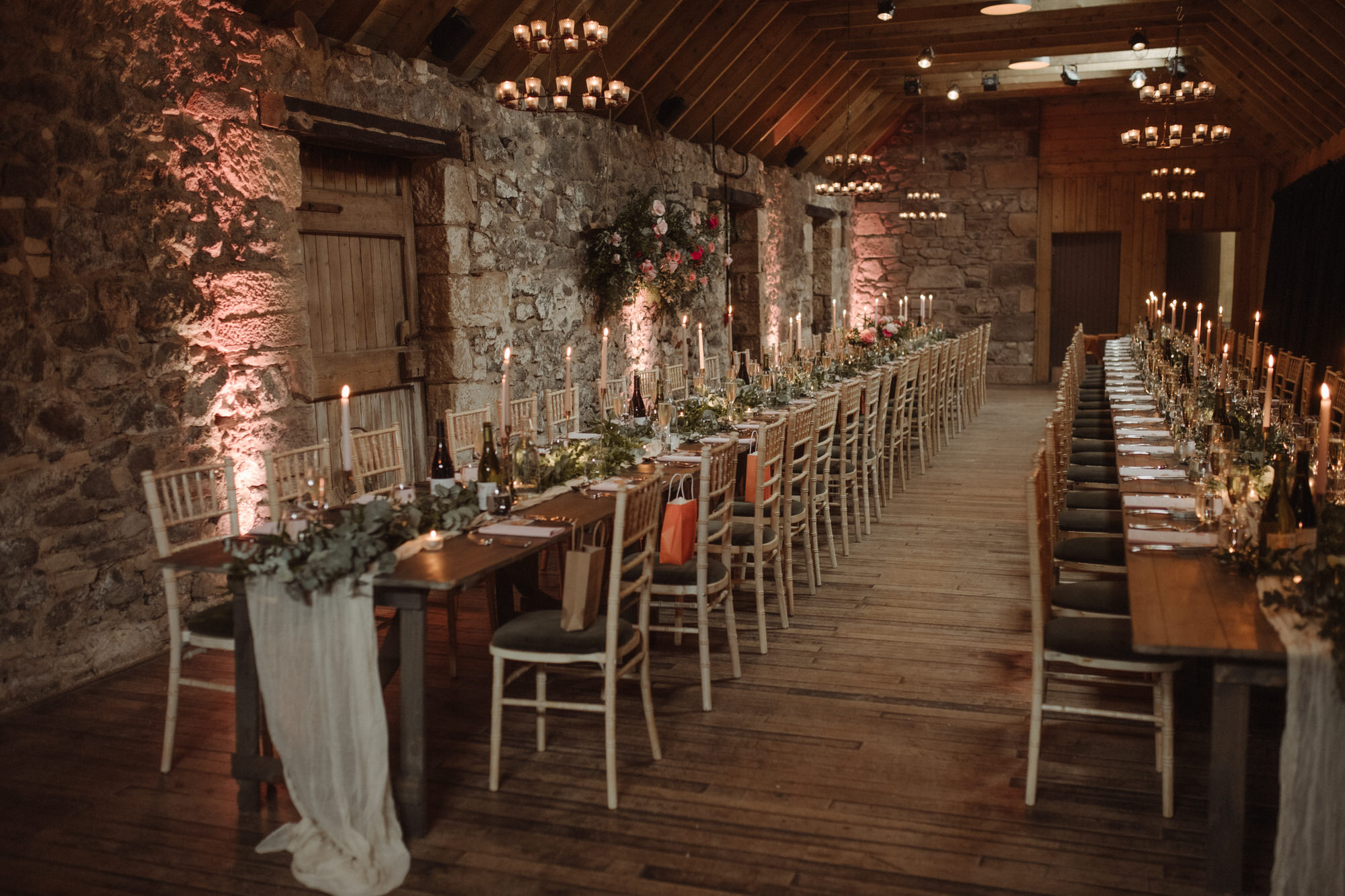 Stunning, candlelit table arrangement by Platter and Pop at the Byre at Inchyra.