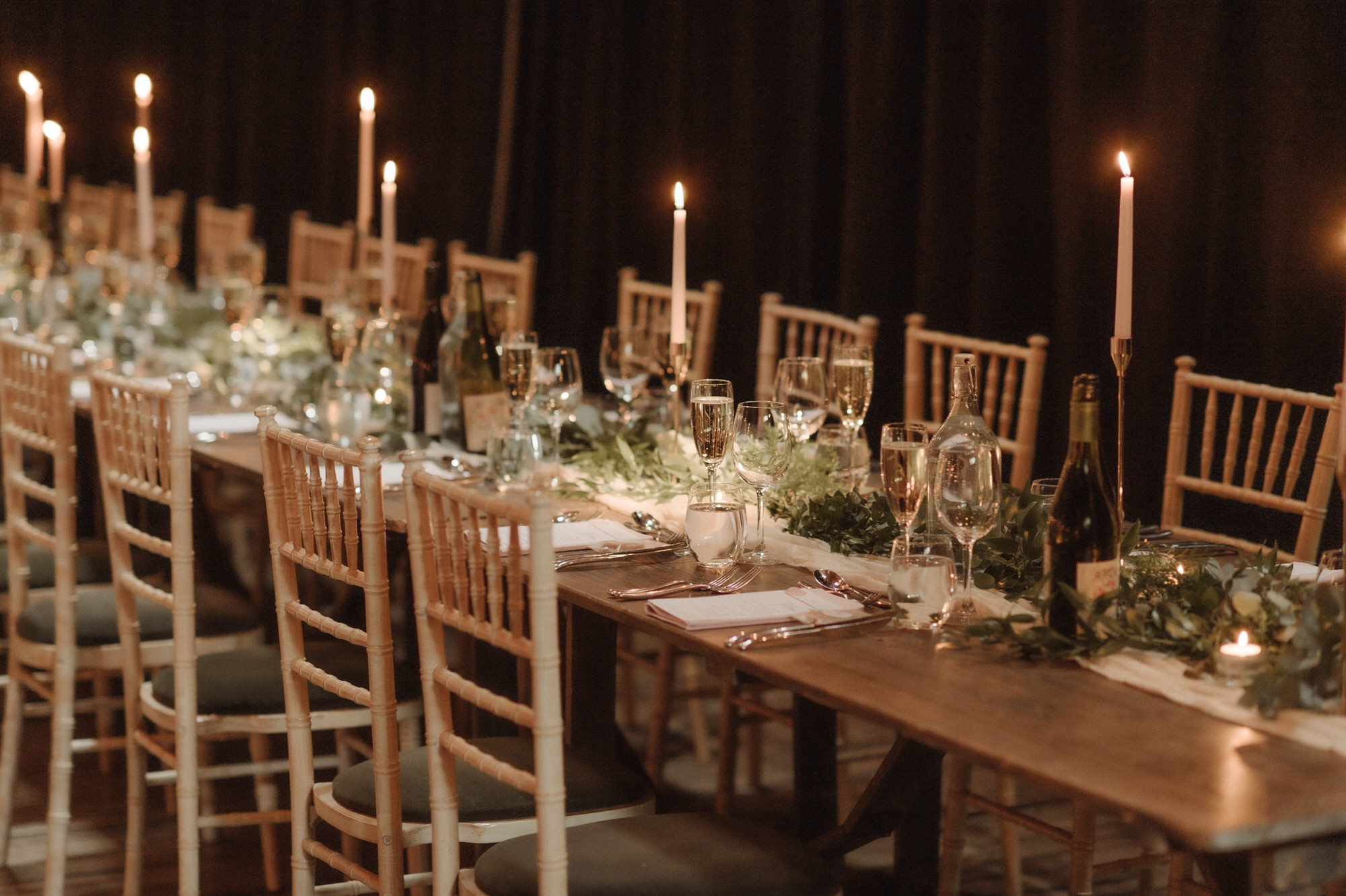 Stunning, candlelit table arrangement by Platter and Pop at the Byre at Inchyra.