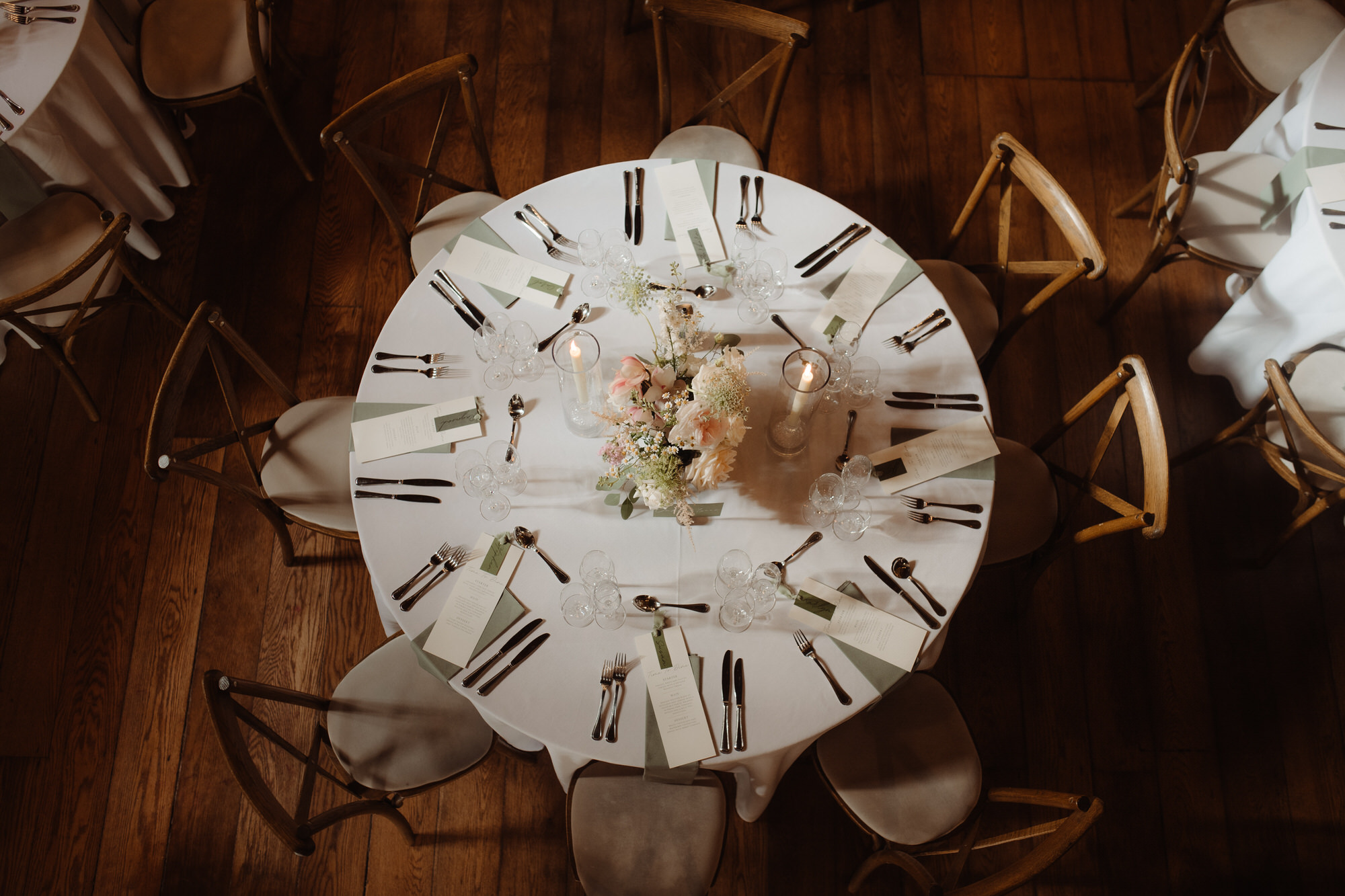 Beautiful pastel floral wedding decor at Achnagairn Castle.