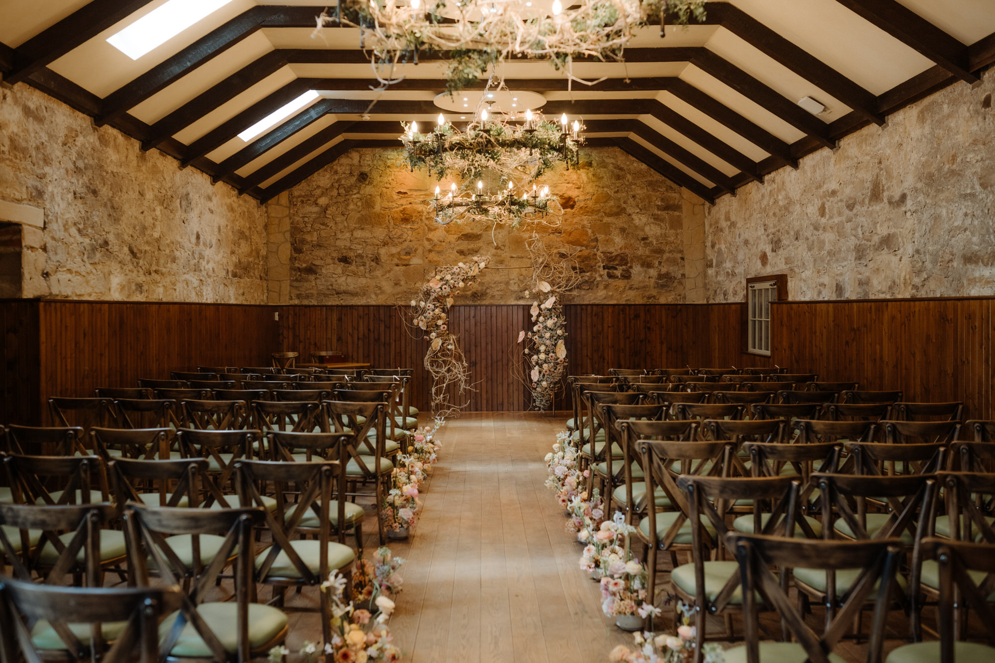 Stunning ceremony space at Rosebery Steading wedding venue.