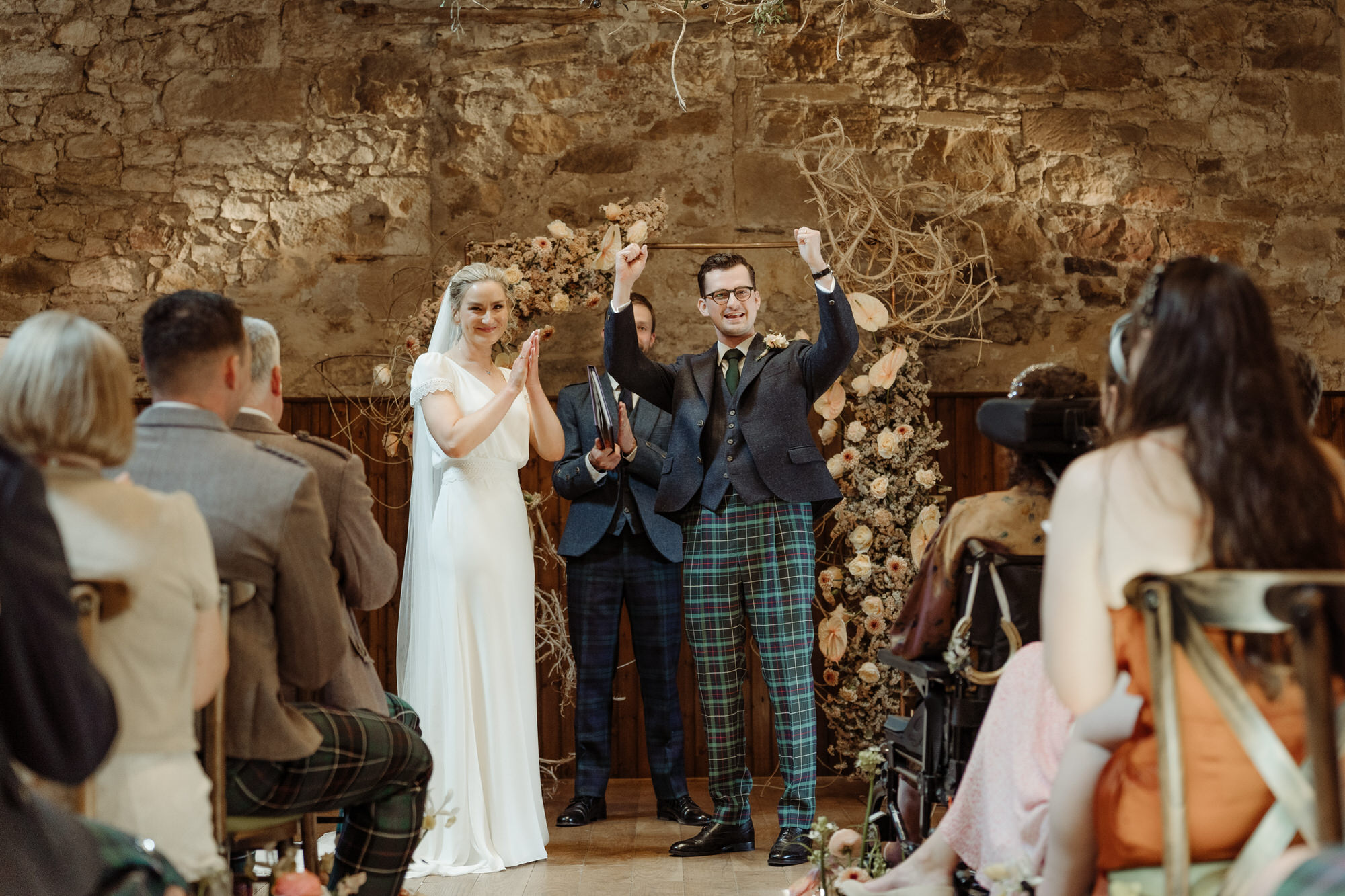 Bride and Groom celebrate at Rosebery Steading.