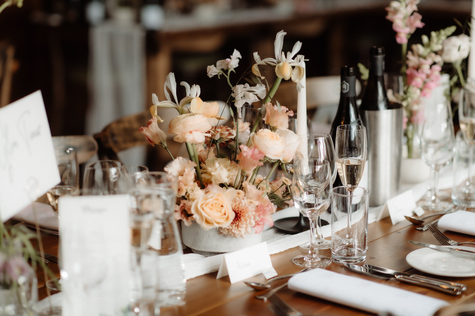 Floral table design by Wild Flower Workshop at Edinburgh wedding.