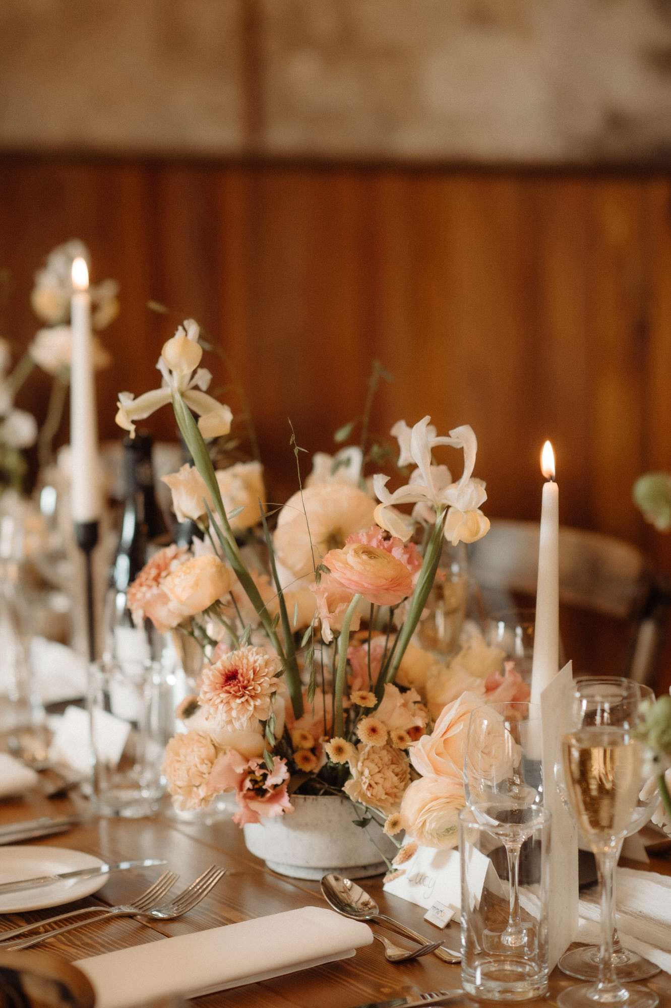 Floral table design by Wild Flower Workshop at Edinburgh wedding.