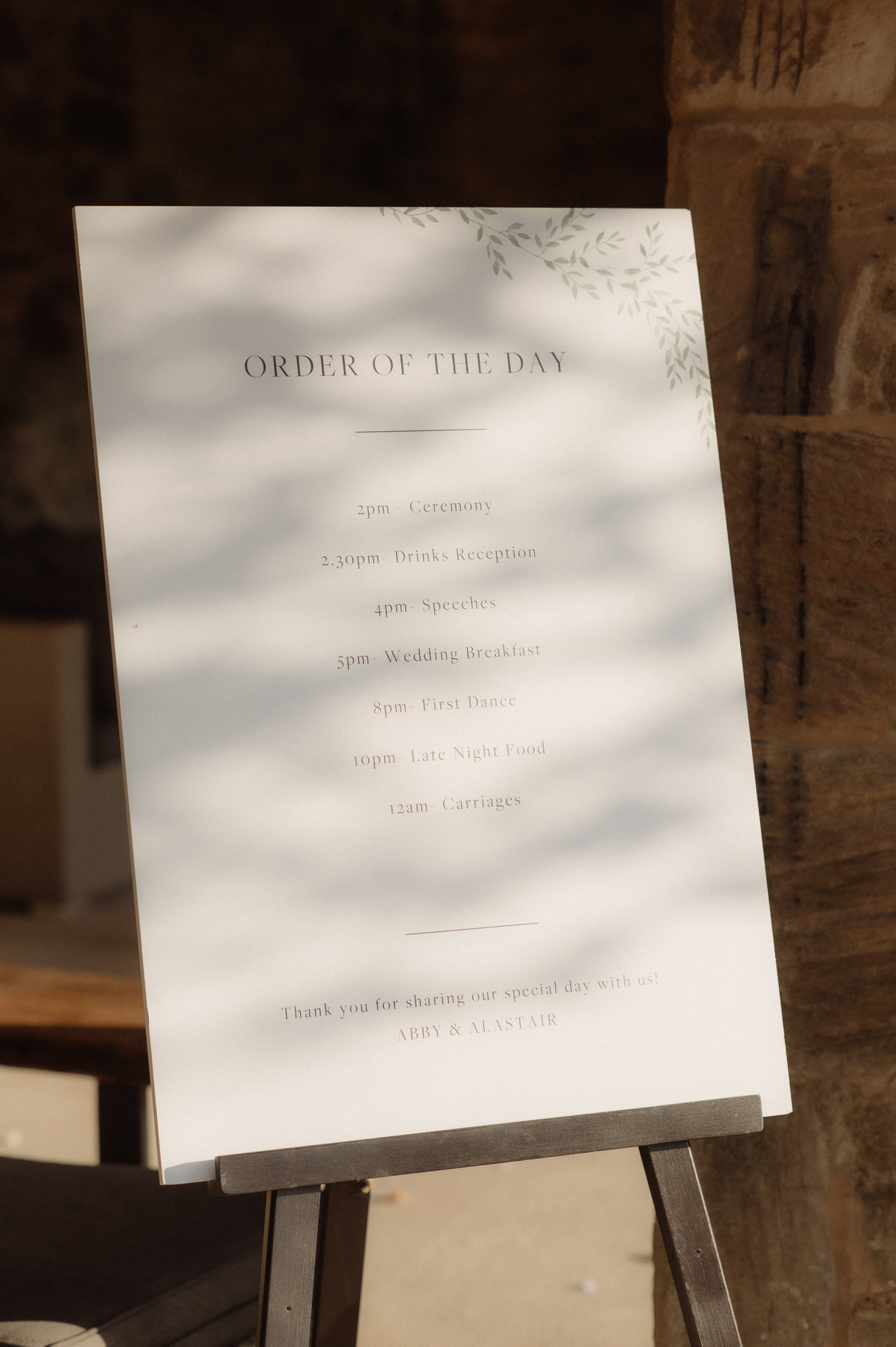 Order of service at Edinburgh wedding.