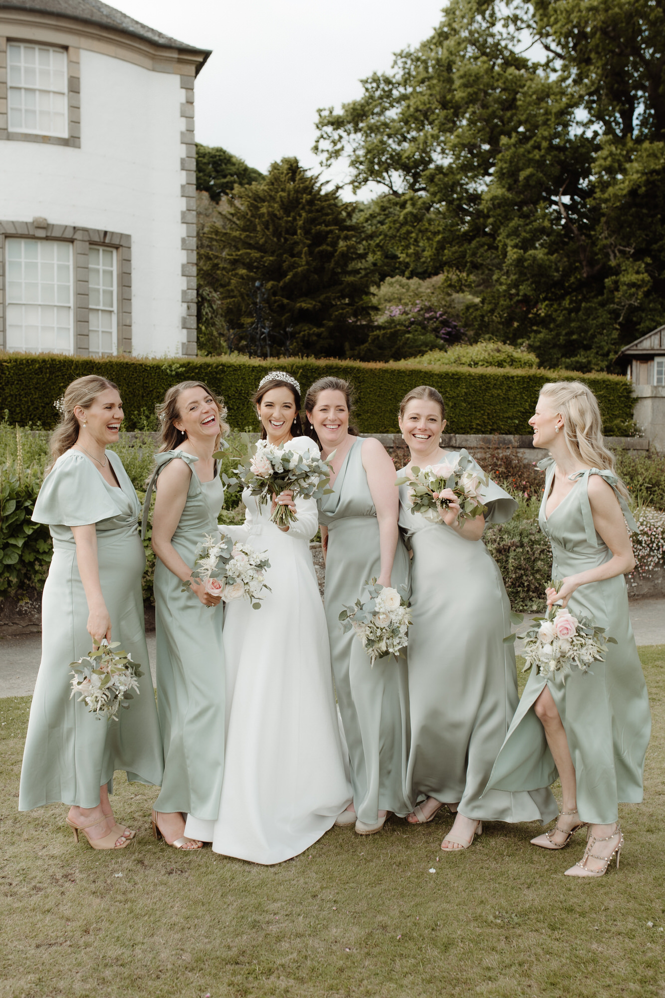 Hill of Tarvit beautiful bridesmaids in olive green dresses