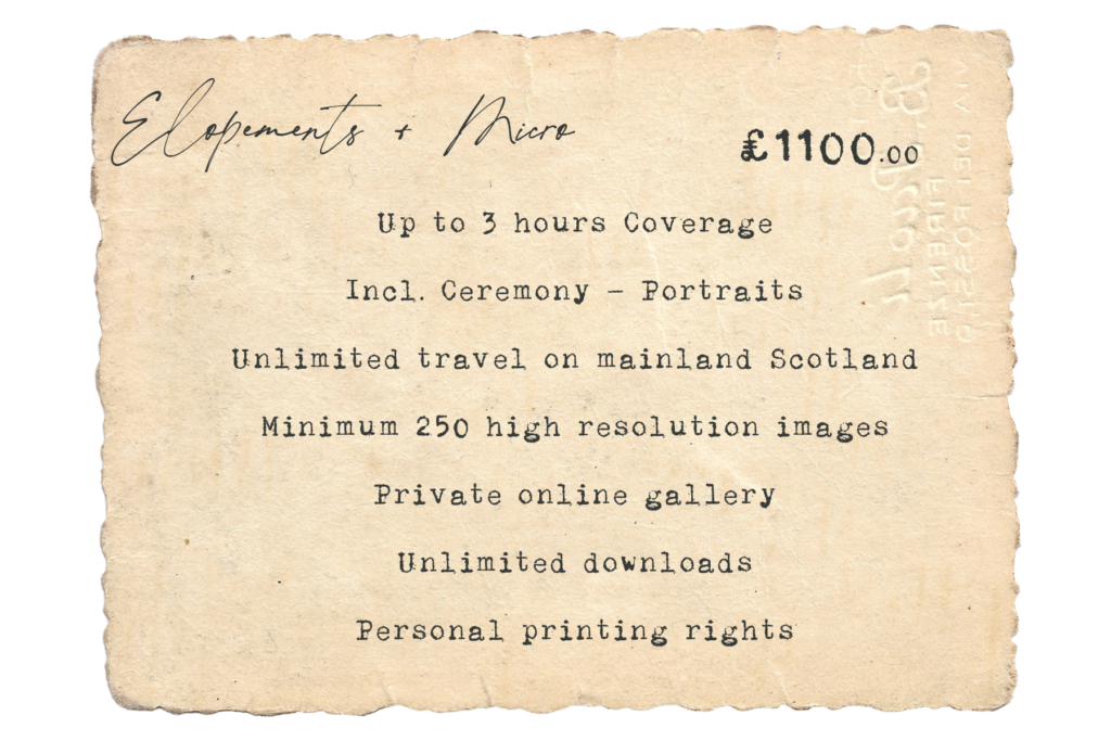 Vintage Postcard detailing the Elopement & Micro Wedding package