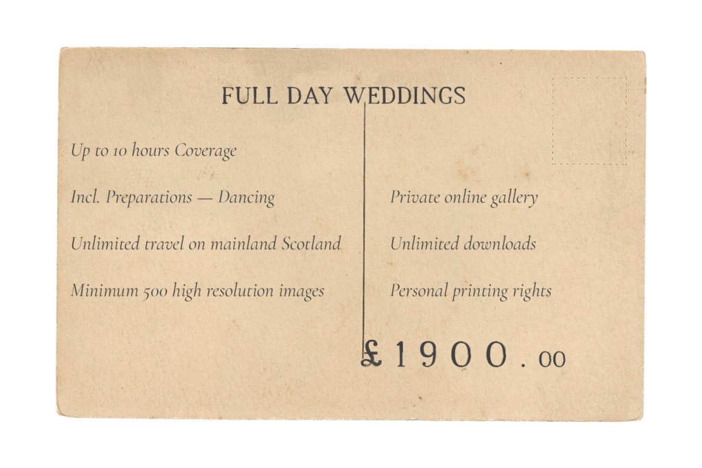 Vintage postcard containing details of a full day package.