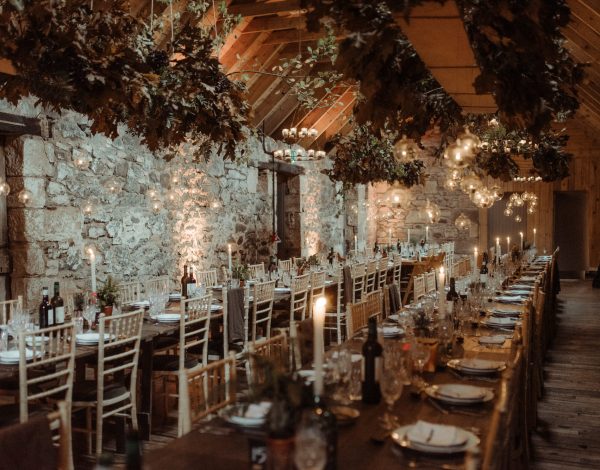 Candlit tablescape at The Byre at Inchyra.