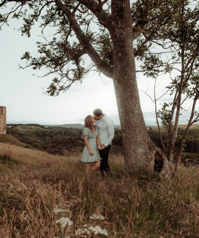 Sunset during an engagement shoot at Crichton Castle.